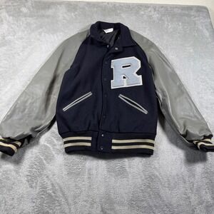 Vintage Howe Athletic Apparel Varsity Jacket Mens 38 Navy Blue Gray Letterman
